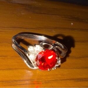 Red Zirconia and silver ring